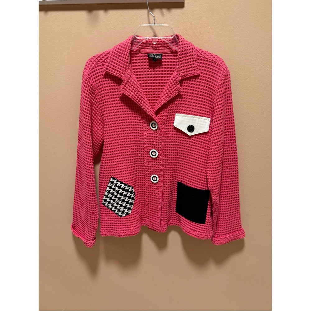 VTG Nannette Keller Pink Waffle Knit Blazer Shacket Patch Pockets Cotton 90's - Picture 11 of 17